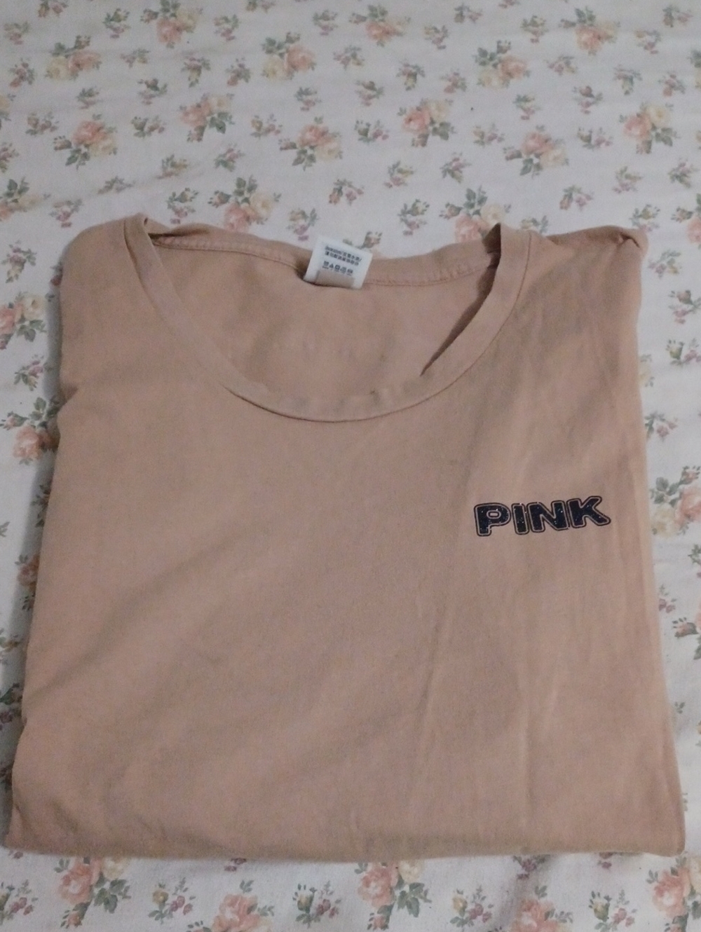 PINK Victoria's Secret Tan Tee with Neon Pink Logo Size 2X